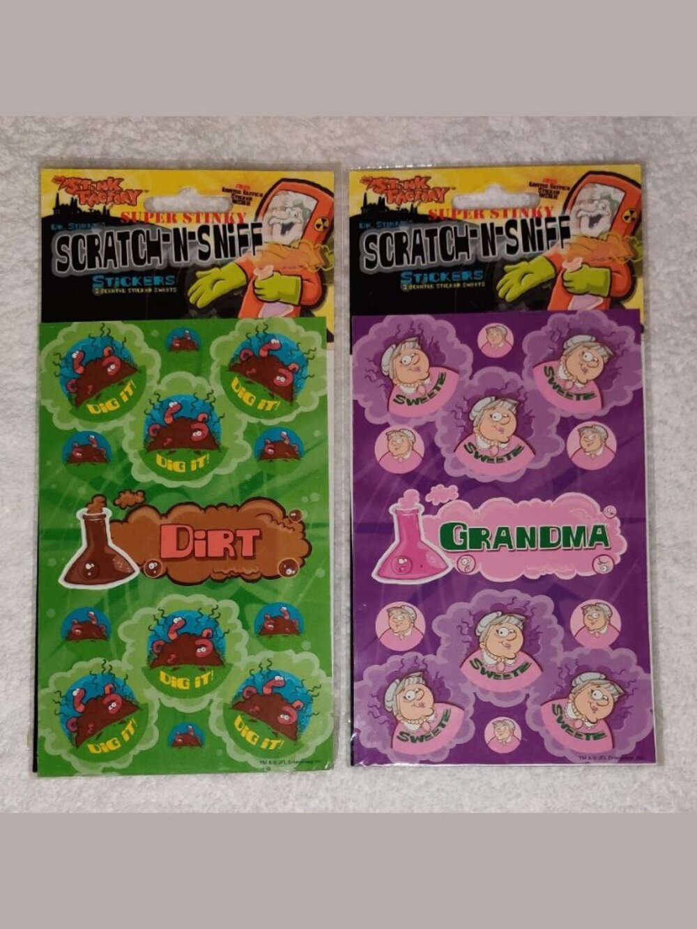 2 Packs Dr. Stinky's Scratch-N-Sniff Stickers by Stink Factory - Dirt & Grandma